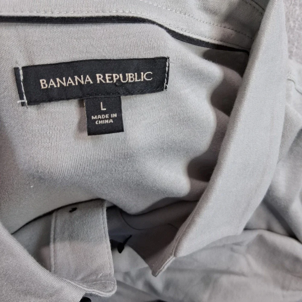Banana Republic Luxe Touch Polo Mens Large Grey Long Sleeve Cotton 19160